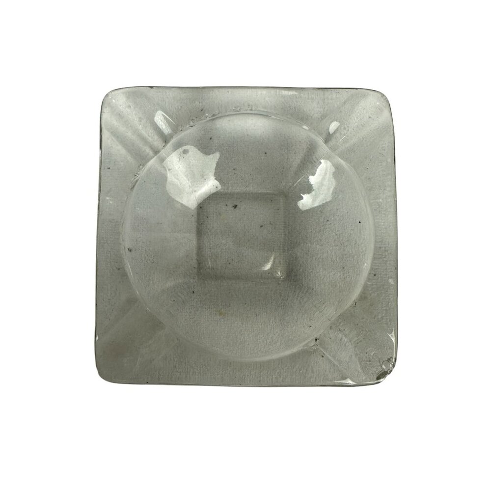 Vintage Clear Glass Decorative Catchall Dish Ashtray Geometric Design